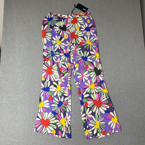 Weekday Pants - Weekday Womens harper Trouser Sz 40 hippie hearts colorful wide leg